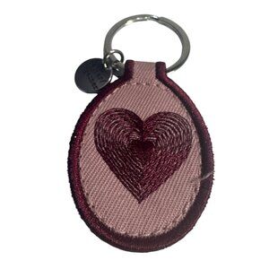 Embroidered Heart Keychain Better Together Charm Canvas Burgundy Pink New
